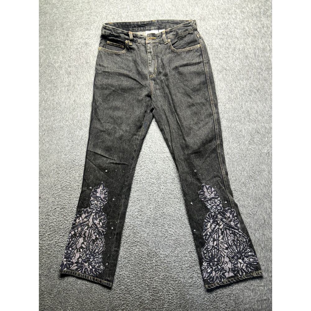 Jeanology Collection Women Size6 Embellished Flare Jean Black Sequin Embroidery